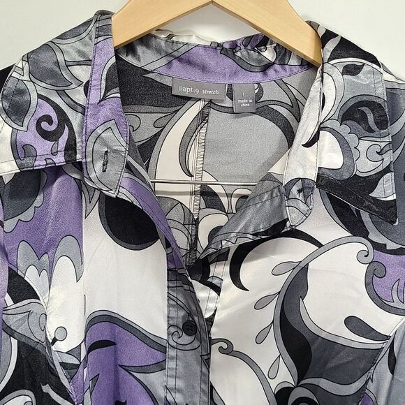 Apt 9 Stretch Gray/Purple Midi Button Down Dress Size Large - Picture 3 of 5